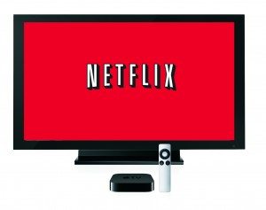 netflix logo on a TV with a remote control.
