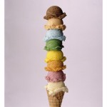 ice cream cone with many scoops