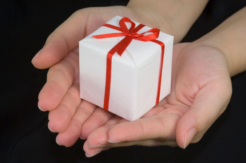 hands holding a small wrapped gift