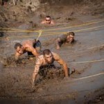People moving through obstacles.