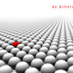 one red ball among a lot of white balls
