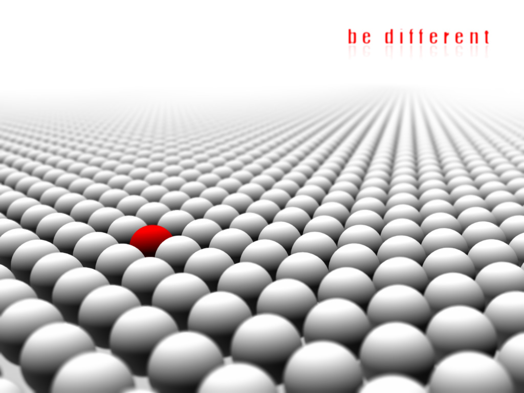 one red ball among a lot of white balls