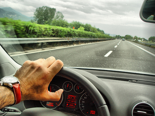 Driver's perspective looking through the windshield